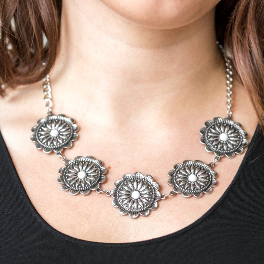 Paparazzi ME-dallions, Myself and I white Necklace and Earring Set